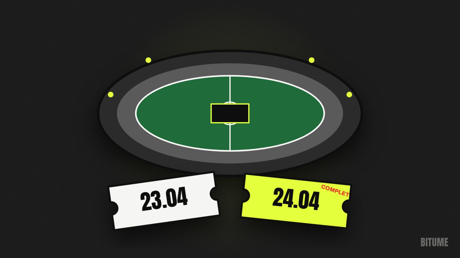 Illustration d'un stade vu du dessus et de deux billets « 23.04 » et « 24.04 »