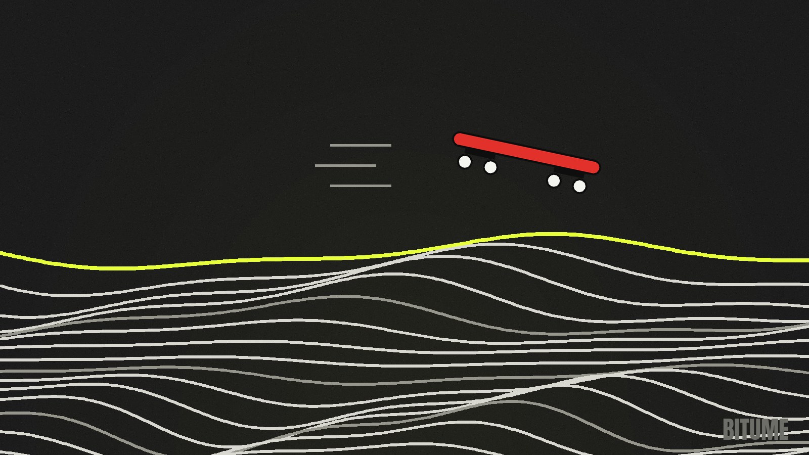 Illustration d'une planche de skate rouge au-dessus de lignes de vagues