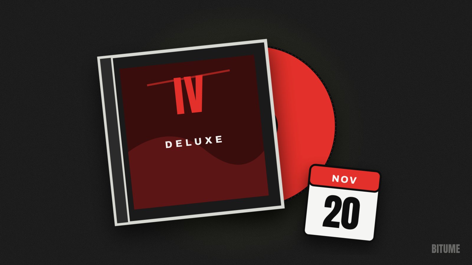 Illustration d'un boîtier CD « IV Deluxe » et d'un calendrier « 20 novembre »