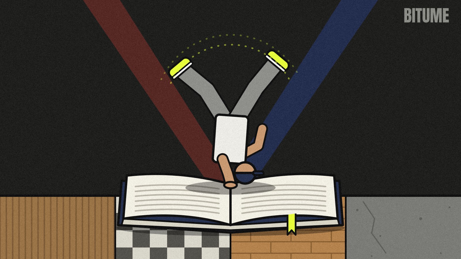 Illustration d'un breaker en freeze sur une main, posé sur un livre ouvert